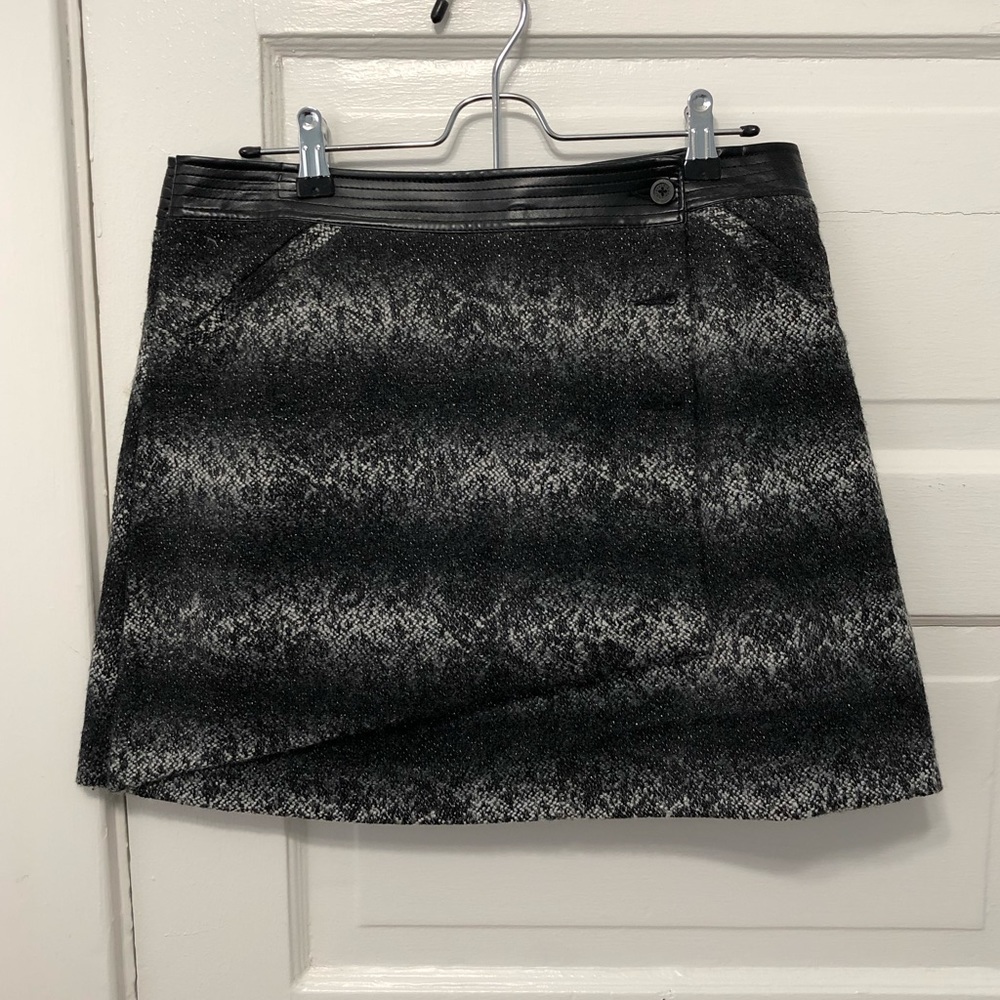 Karl Lagerfeld Tweed and Faux Leather Wrap Skirt